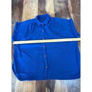 DENVER HAYES button down shirt women xxl royal blue double gauze cotton top